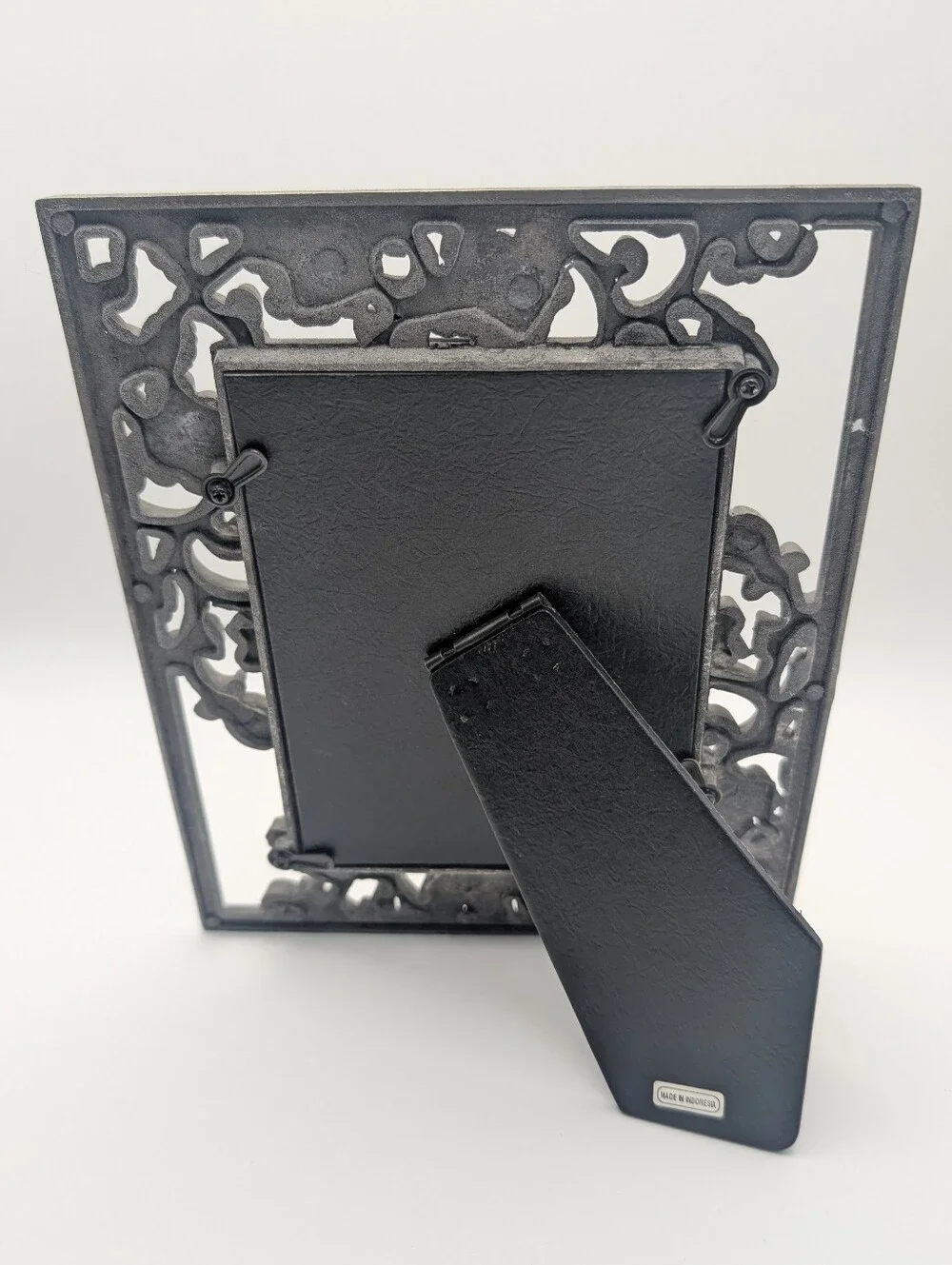 Victorian Ornate Cast Metal‎ Rose Picture Frame 3.5 x5 Heavy Pewter Silver vtg